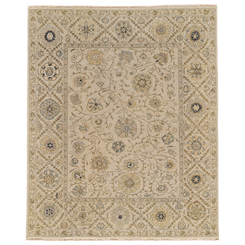 Amherst Traditional Bordered, Ivory/Yellow/Blue, 2' x 3' Accent Rug. Picture 1