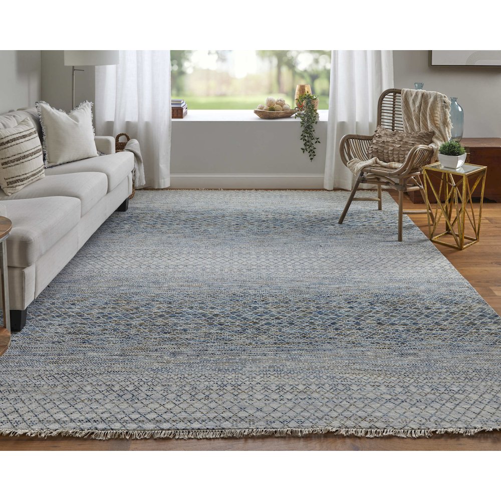 Branson Transitional Solid, Blue/Ivory/Brown, 2' x 3' Accent Rug. Picture 2