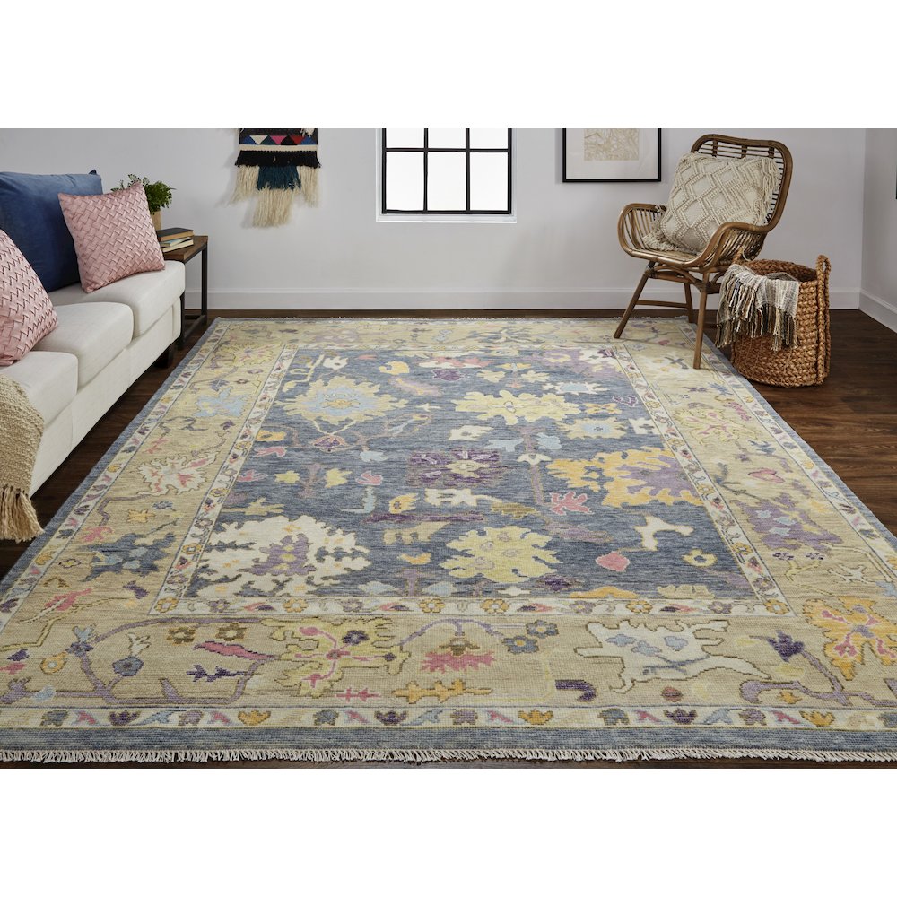 Karina Traditional Persian, Gold/Blue/Purple, 2' x 3' Accent Rug. Picture 2
