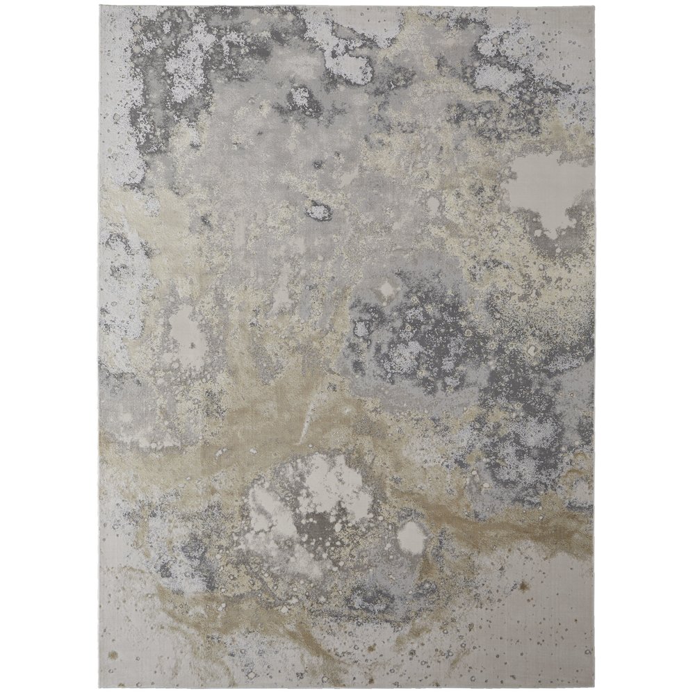 Astra Transitional Abstract, Gray/Gold/Ivory, 3'-11" x 6' Accent Rug. Picture 1