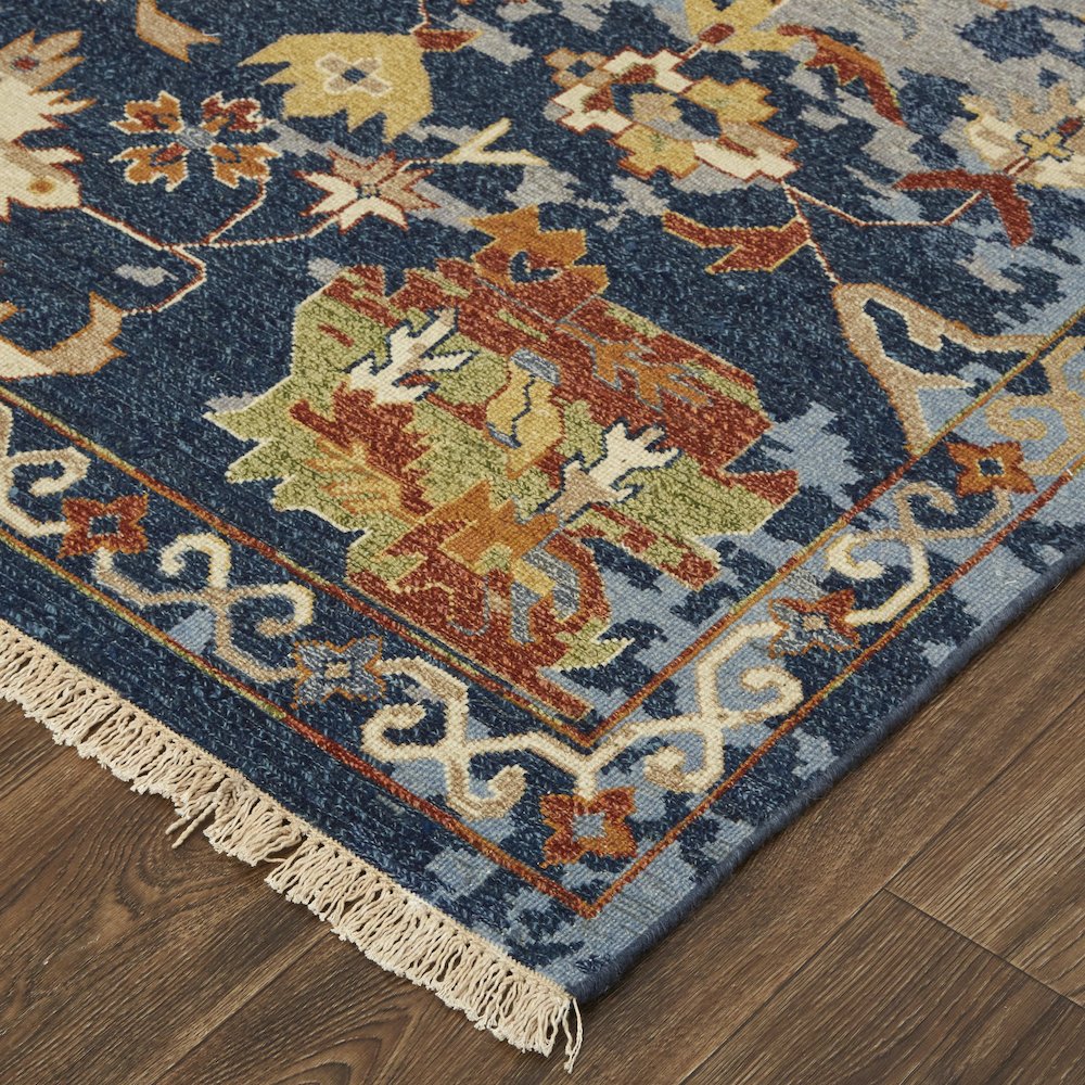 Leylan Transitional Floral & Botanical, Blue/Orange/Red, 2' x 3' Accent Rug. Picture 3