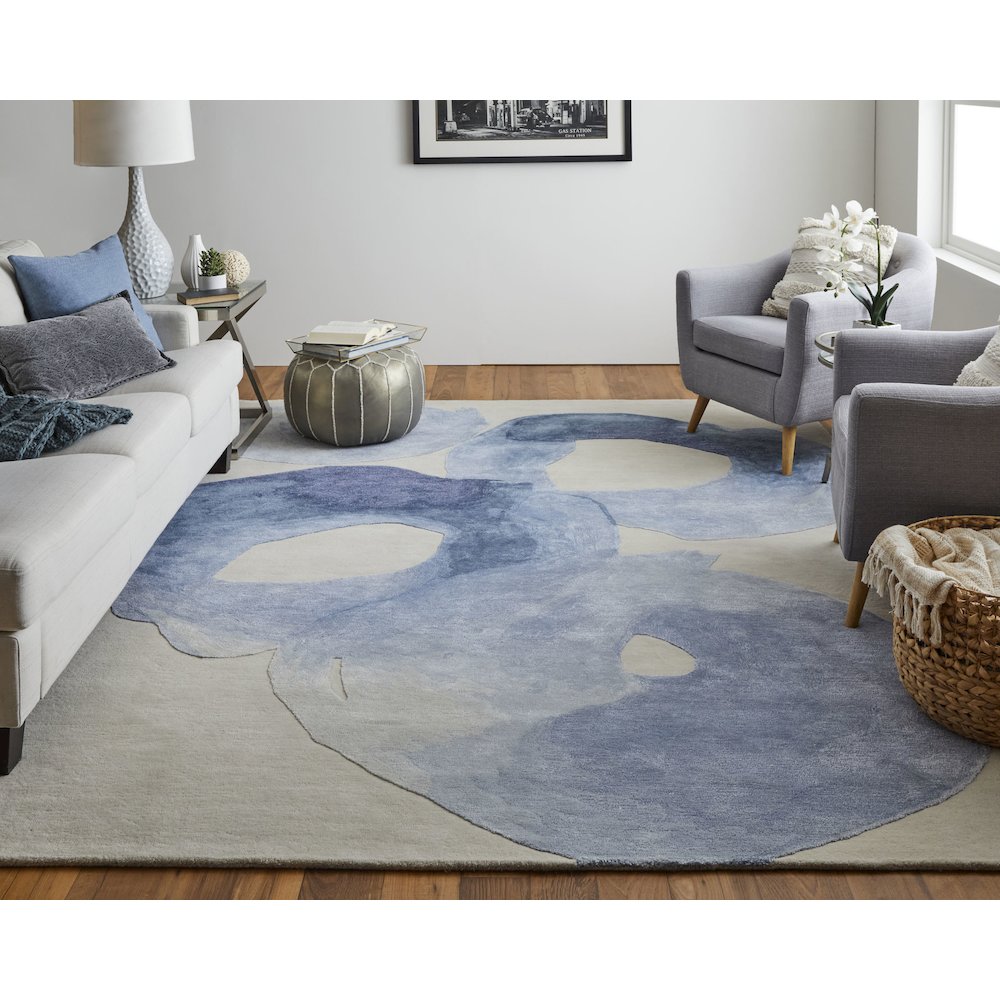 Anya Transitional Abstract, Blue/Ivory, 2' x 3' Accent Rug. Picture 2