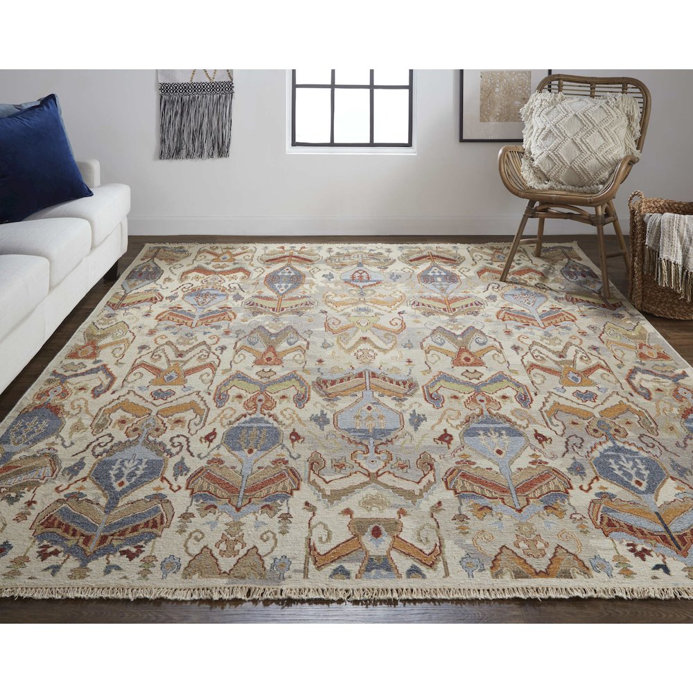 Leylan Transitional Ikat, Tan/Ivory/Orange, 3'-6" x 5'-6" Accent Rug. Picture 2