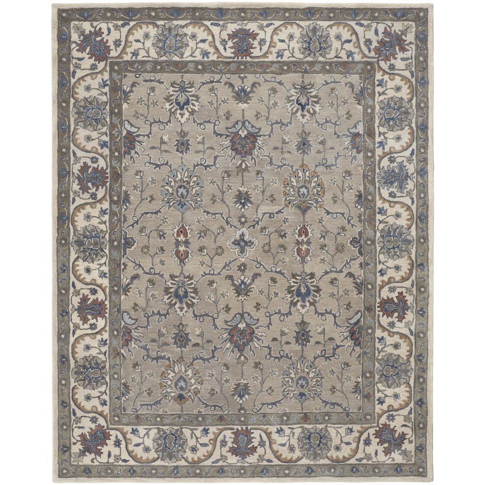 Rylan Transitional Oriental, Taupe/Ivory/Blue, 5' x 8' Area Rug. Picture 1