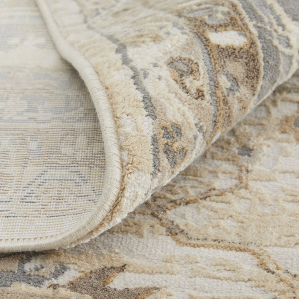 Celene Traditional Bordered, Tan/Ivory/Gray, 7'-9" x 7'-9" Round Rug. Picture 7