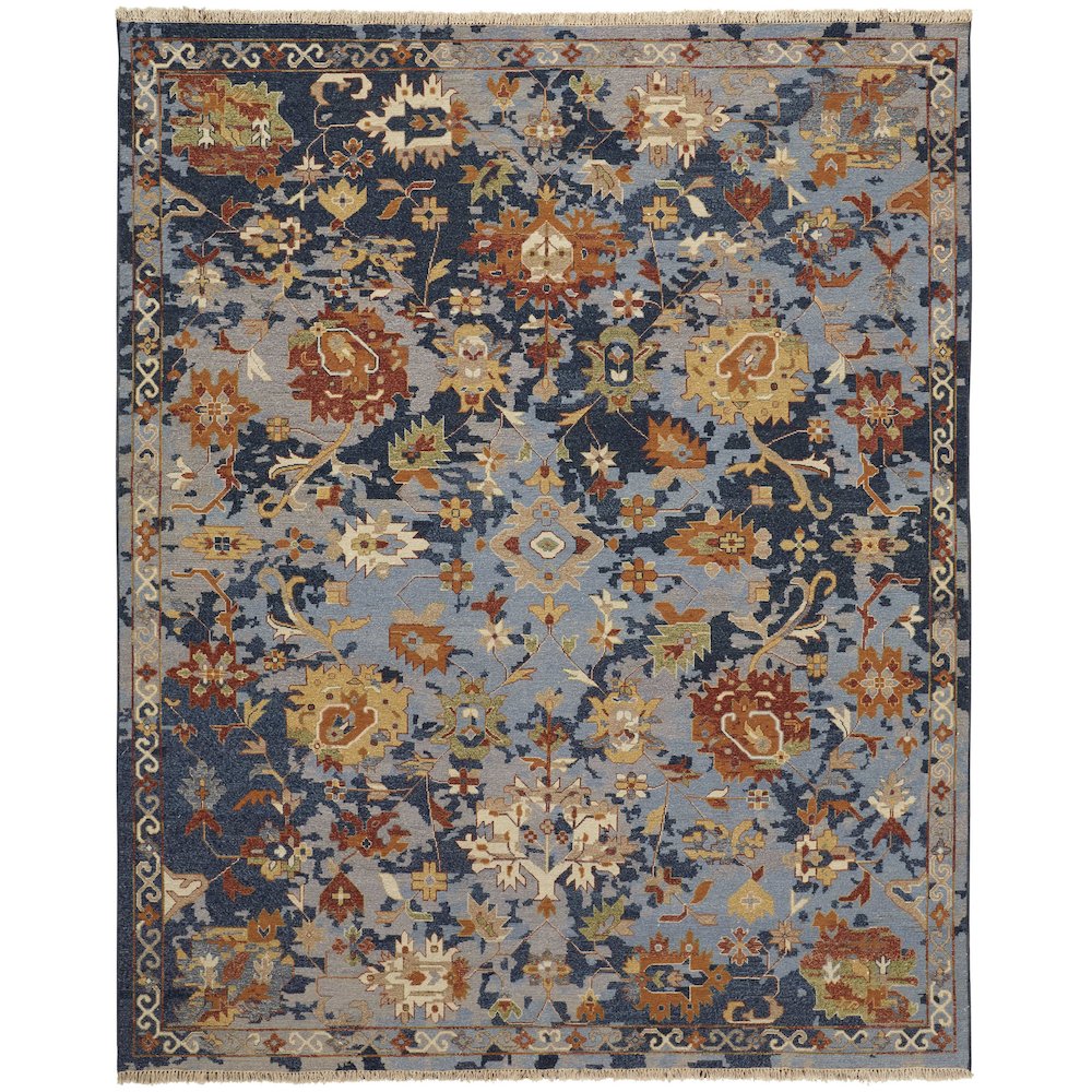 Leylan Transitional Floral & Botanical, Blue/Orange/Red, 2' x 3' Accent Rug. Picture 1