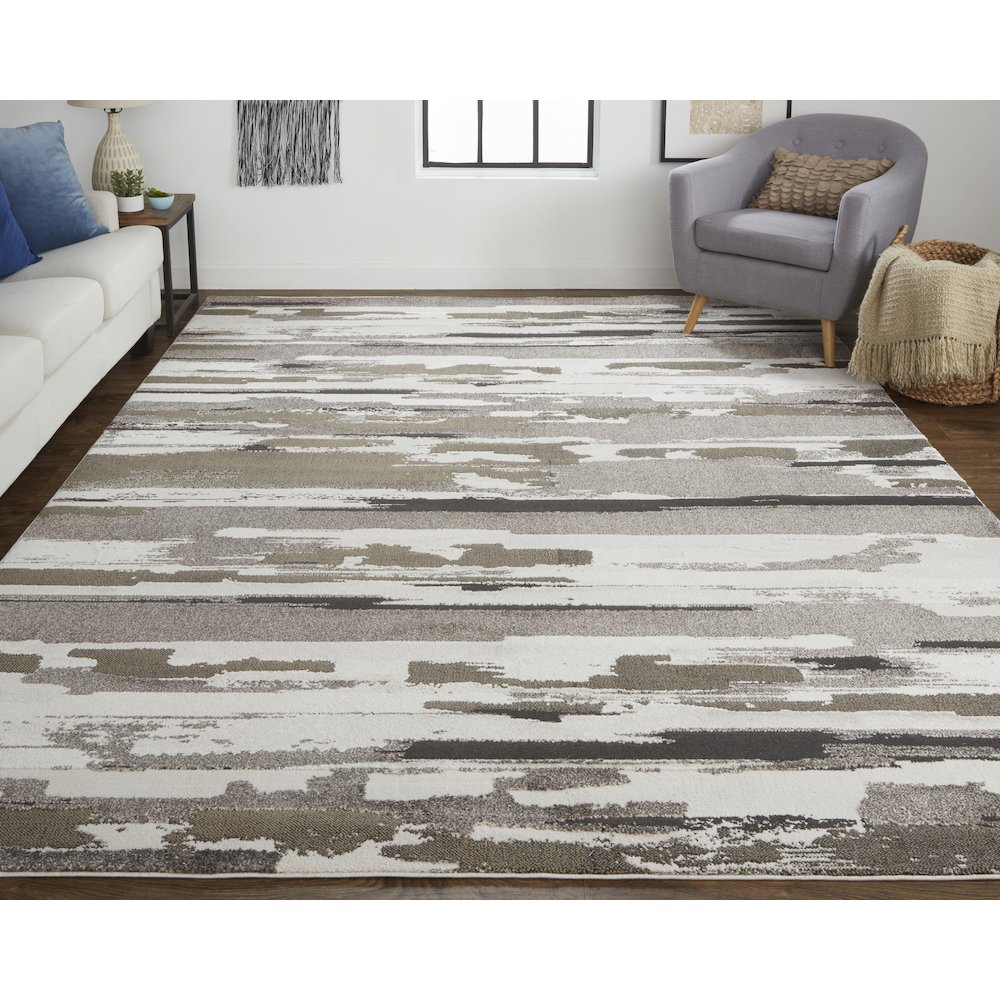 Vancouver Modern Abstract, Brown/Ivory, 9' x 12' Area Rug. Picture 2