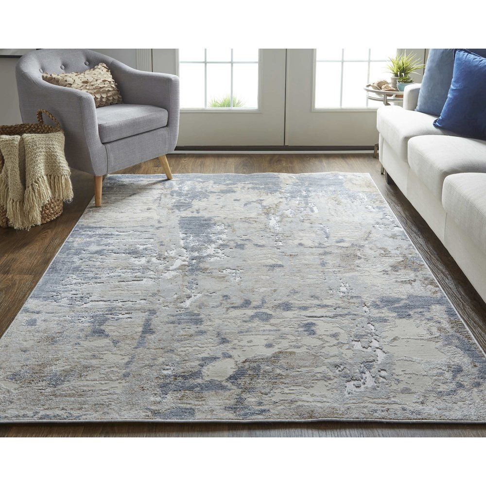 Laina Transitional Abstract, Ivory/Gray/Blue, 9'-8" x 12'-8" Area Rug. Picture 2