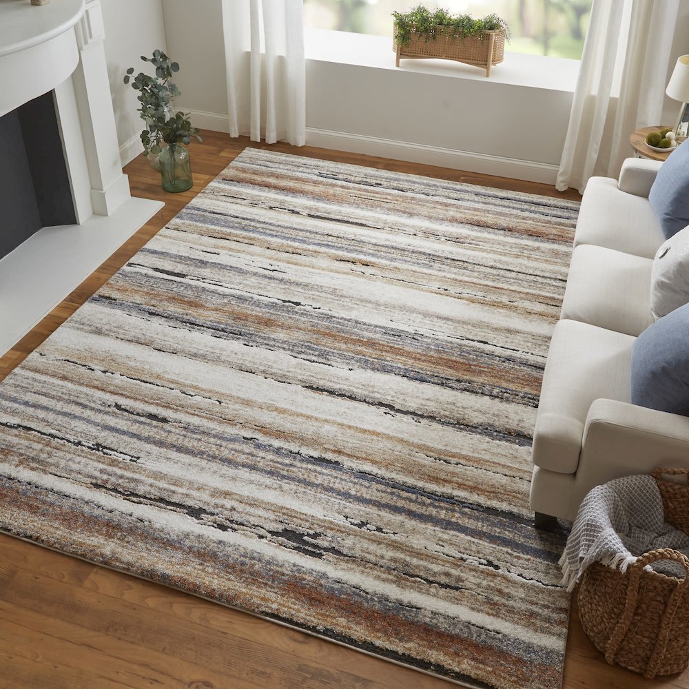 Gilmore Modern Stripes, Ivory/Orange/Gray, 2' x 3' Accent Rug. Picture 2