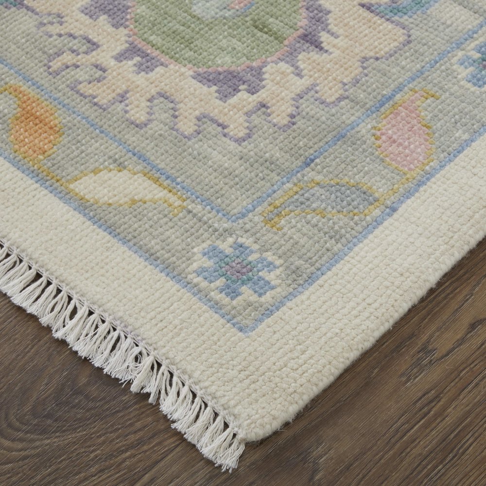 Transitional Floral & Botanical, Ivory/Orange/Blue, 9'-6" x 13'-6" Area Rug. Picture 3