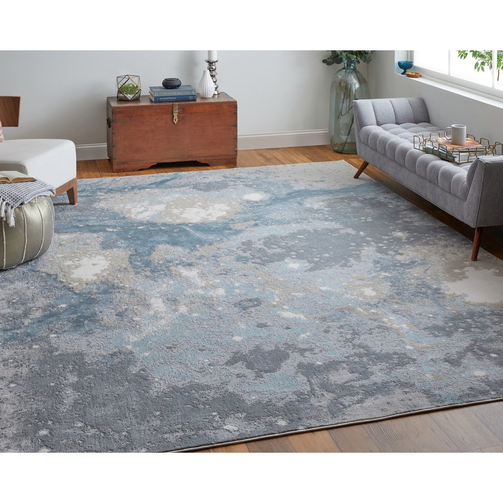 Astra Transitional Abstract, Blue/Gray, 3'-11" x 6' Accent Rug. Picture 2