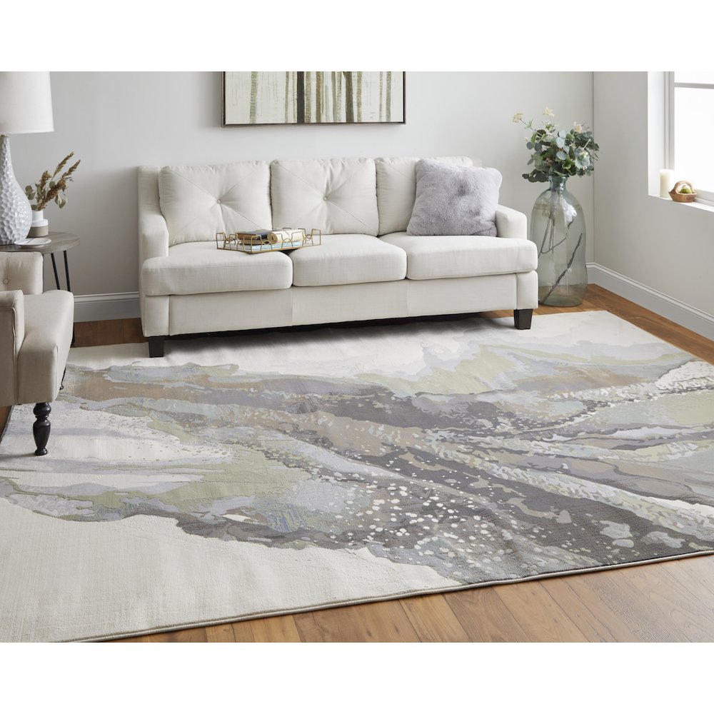 Clio Modern Abstract, Green/Purple/Ivory, 5' x 7'-6" Area Rug. Picture 2