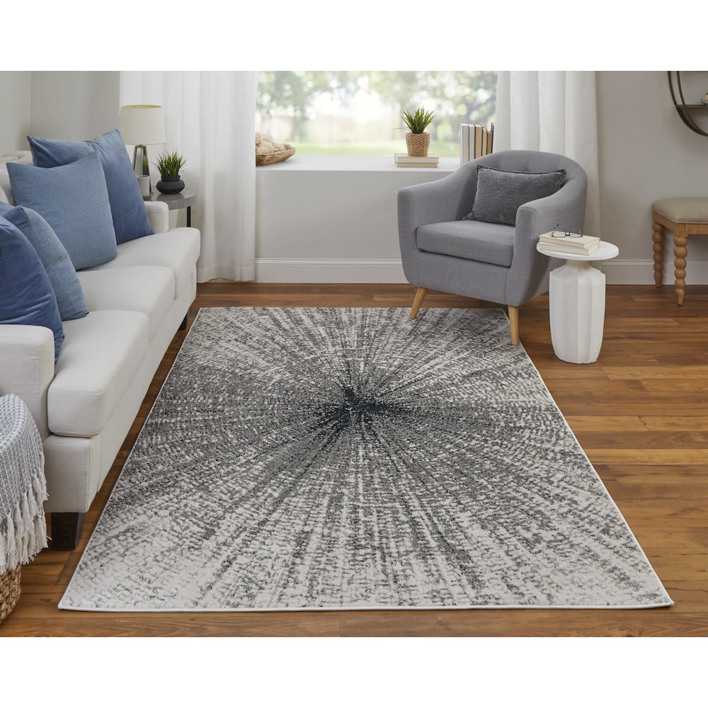 Micah Modern Abstract, Ivory/Gray/Blue, 8' x 10' Area Rug. Picture 2