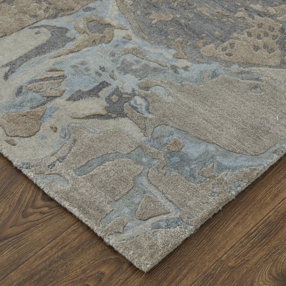 Zarah Modern Watercolor, Gray/Tan/Blue, 9' x 12' Area Rug. Picture 3