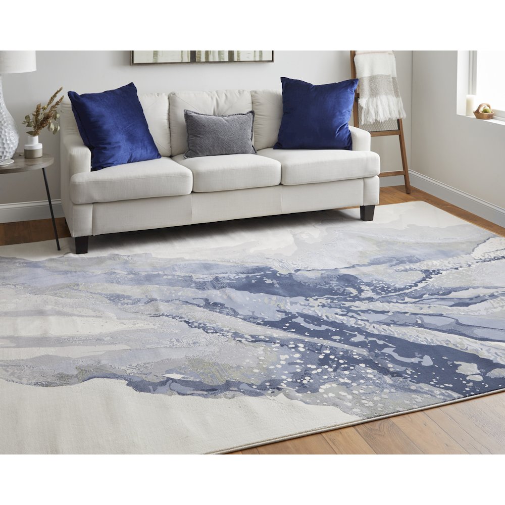 Clio Modern Abstract, Blue/Gray/Ivory, 3'-10" x 6' Accent Rug. Picture 2