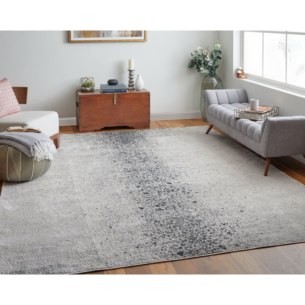 Astra Transitional Abstract, Ivory/Gray/Black, 10' x 13'-2" Area Rug. Picture 2