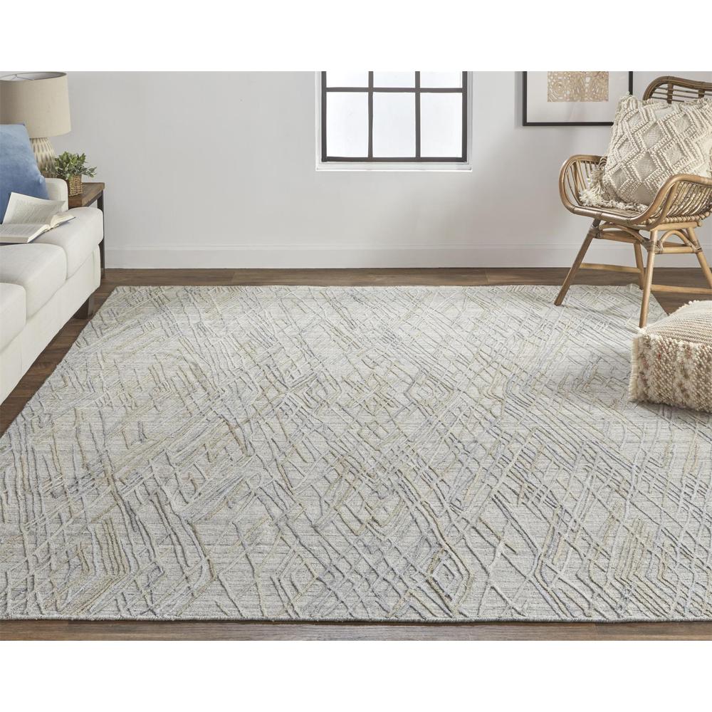 Elias Abstract Diamond Area Rug, High/Low, Silver Gray/Dusty Blue, 9ft x 12ft, ELS6589FSLV000G00. Picture 1