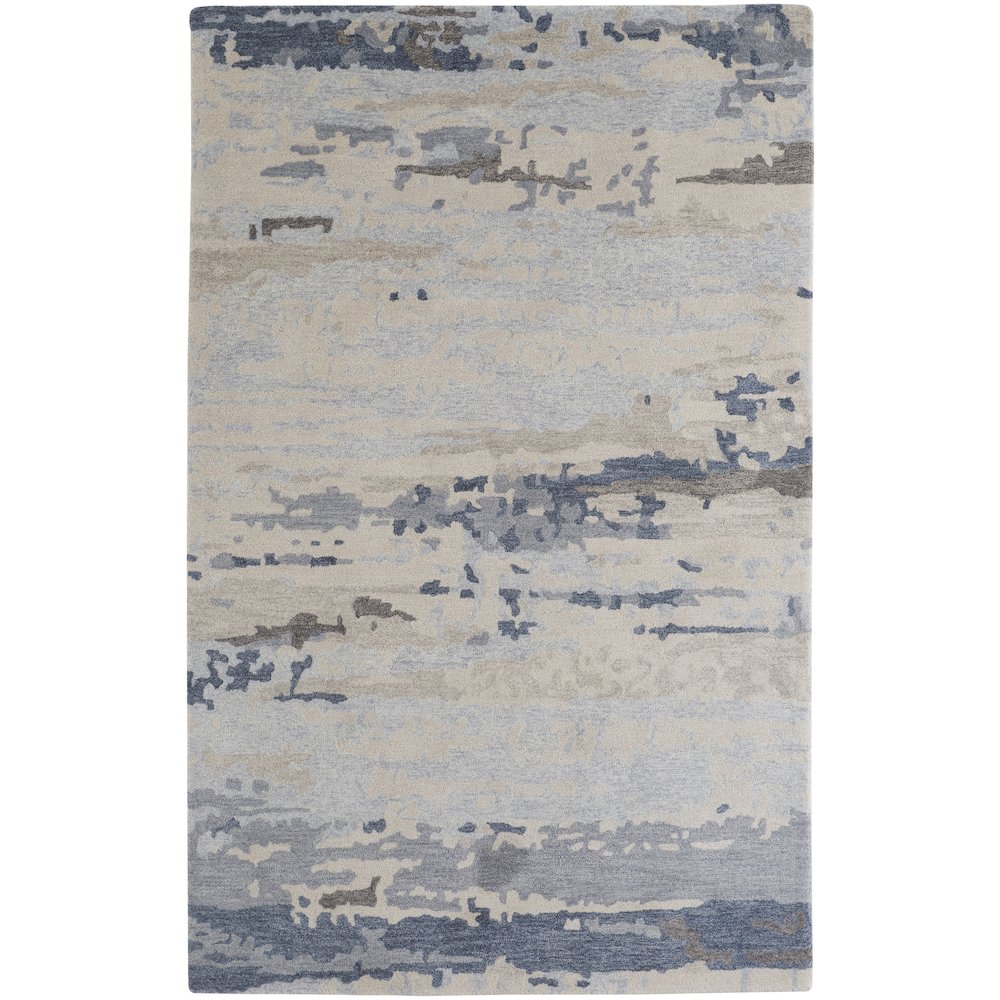 Everley Modern Abstract, Blue/Gray/Ivory, 5' x 8' Area Rug. Picture 1