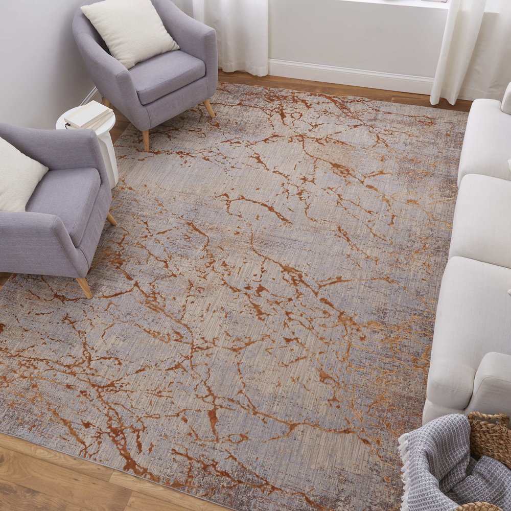 Pryor Modern Abstract, Gold/Brown/Gray, 5' x 8' Area Rug. Picture 2