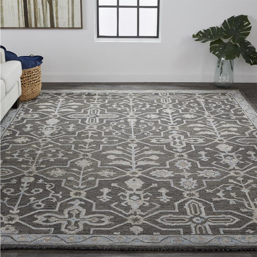 Fallon Rustic Farmhouse Rug, Flora/Fauna, Light Gray/Black, 9ft x 12ft Area Rug, FLN8839FCHL000G00. Picture 1