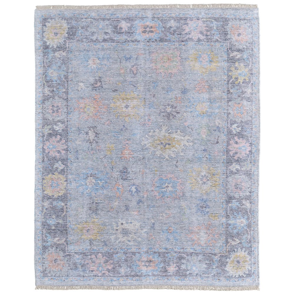 Transitional Floral & Botanical, Blue/Yellow/Orange, 7'-6" x 9'-6" Area Rug. Picture 1