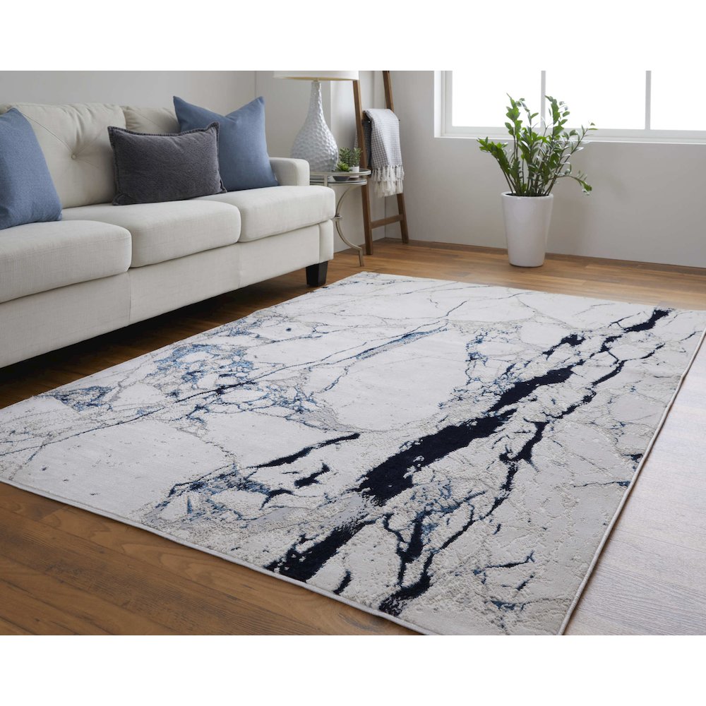 Indio Modern Abstract, Ivory/Blue/Black, 5' x 8' Area Rug. Picture 2