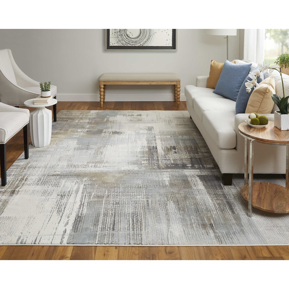 Clio Modern Abstract, Ivory/Gray/Brown, 7'-9" x 10' Area Rug. Picture 2