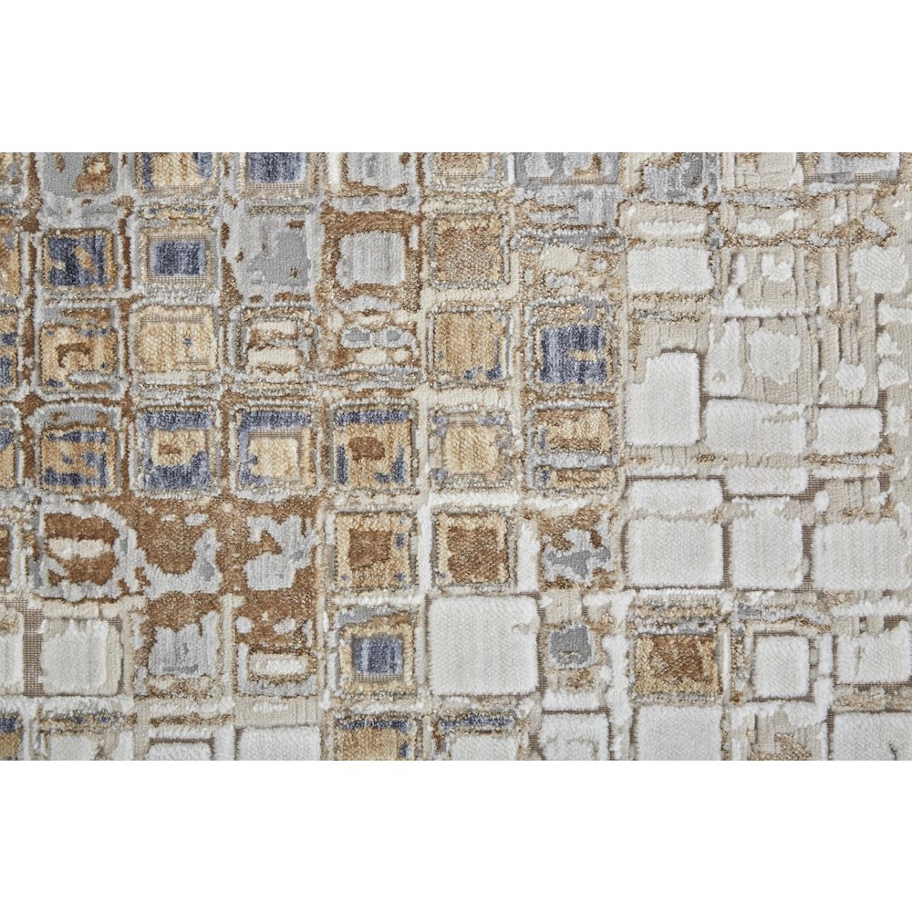 Laina Transitional Geometric, Tan/Ivory/Blue, 3' x 5' Accent Rug. Picture 6