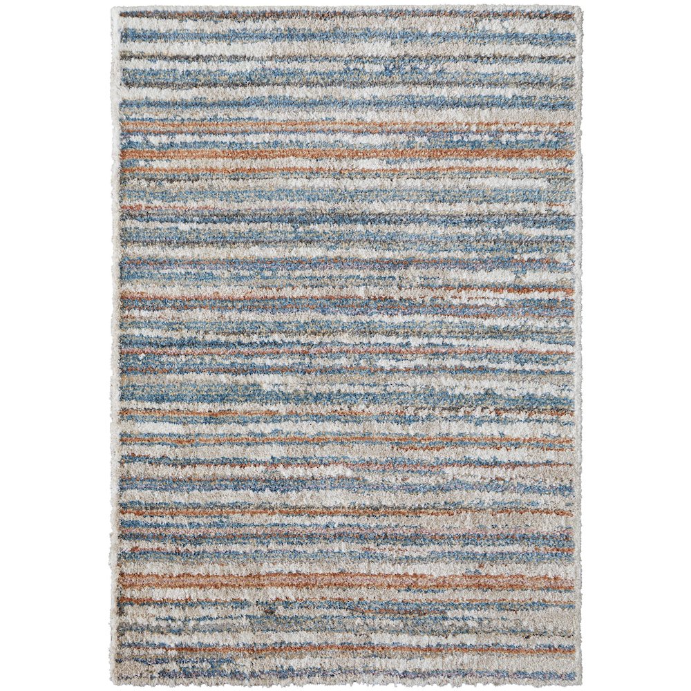Mynka Transitional Stripes, Ivory/Blue/Orange, 10' x 14' Area Rug. Picture 1