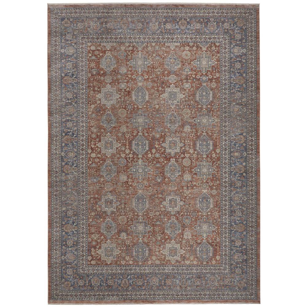 Marquette Rustic Persian Farmhouse Rug, Rust/Aegean Blue, 4ft x 5ft-3in Accent Rug, MRQ3761FRSTBLUC06. Picture 2