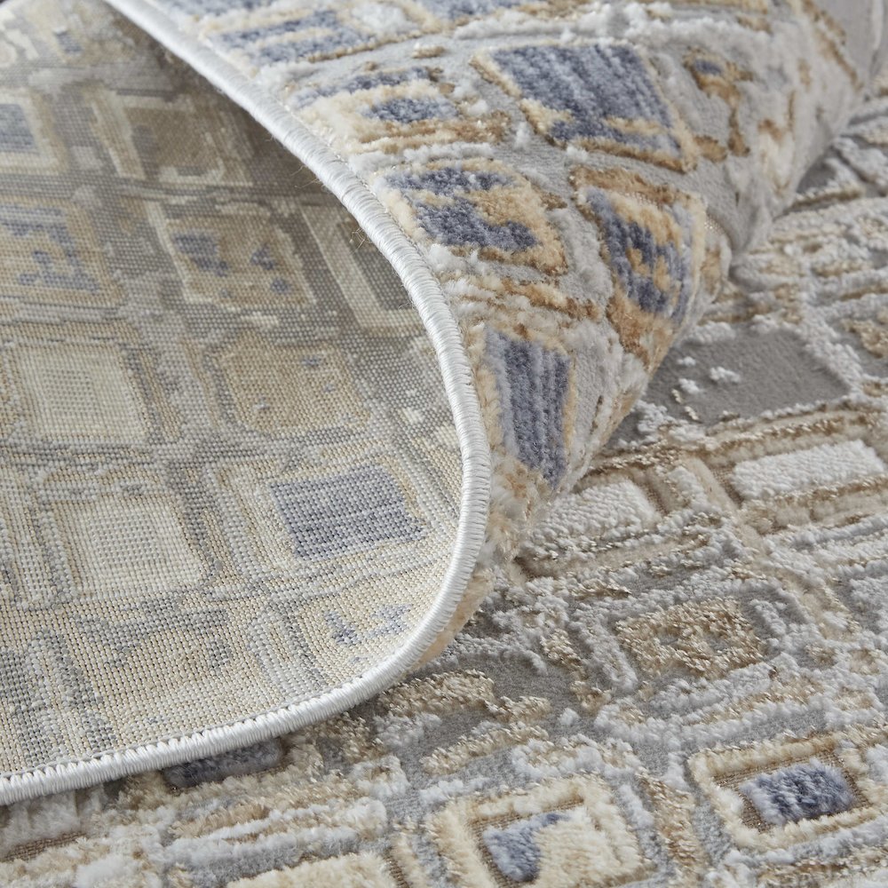 Laina Transitional Geometric, Tan/Ivory/Blue, 3' x 5' Accent Rug. Picture 7