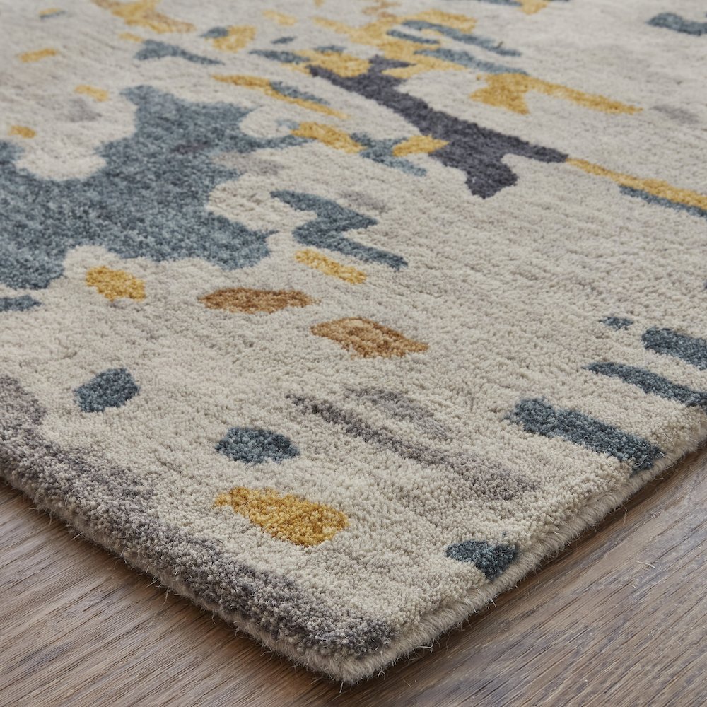 Everley Modern Abstract, Gray/Yellow/Blue, 5' x 8' Area Rug. Picture 3