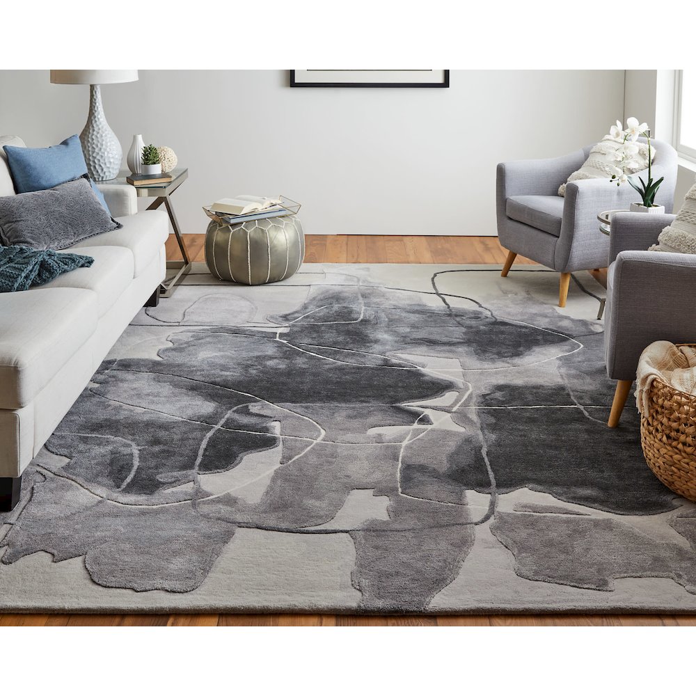Anya Transitional Abstract, Ivory/Gray/Taupe, 10' x 14' Area Rug. Picture 2