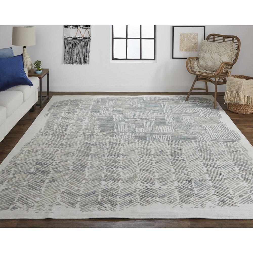 Elias Modern Abstract, Green/Blue/Ivory, 8' x 10' Area Rug. Picture 2