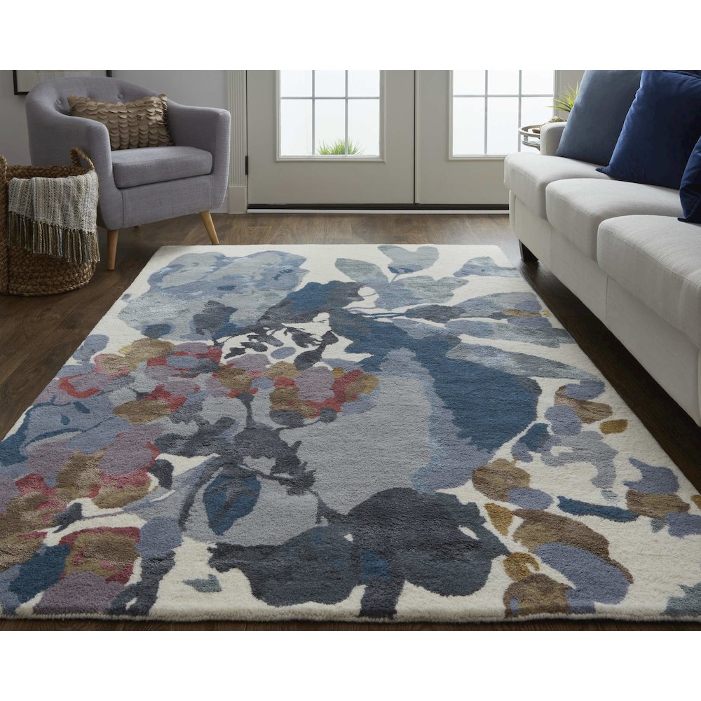Dafney Transitional Floral & Botanical, Blue/Gray/Pink, 5' x 8' Area Rug. Picture 2