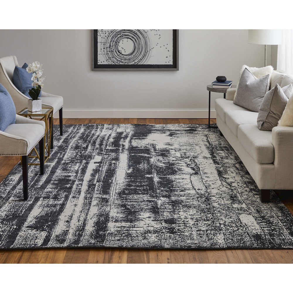 Coda Modern Abstract, Black/White, 10' x 14' Area Rug. Picture 2