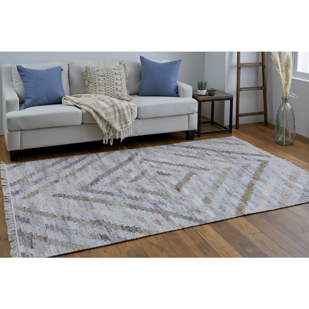 Beckett Transitional Geometric, Ivory/Gray/Tan, 5' x 8' Area Rug. Picture 2