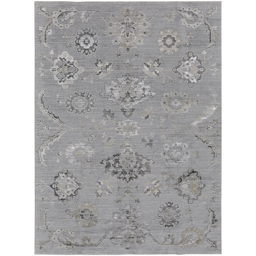 Macklaine Transitional Damask, Silver/Black, 10' x 13'-2" Area Rug. Picture 1