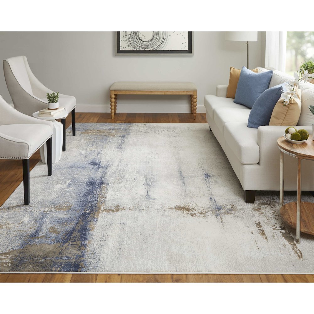 Clio Modern Abstract, Ivory/Blue/Brown, 3'-10" x 6' Accent Rug. Picture 2