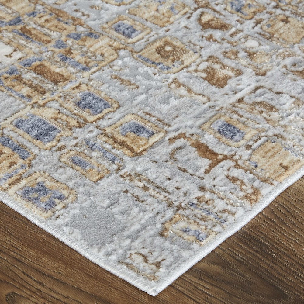 Laina Transitional Geometric, Tan/Ivory/Blue, 3' x 5' Accent Rug. Picture 3
