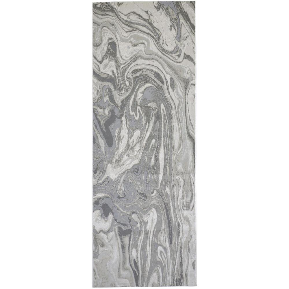 Prasad Abstract Watercolor Runner, Silver Gray/Ivory, 2ft - 10in x 7ft - 10in, 6703894FLGY000I71. Picture 2