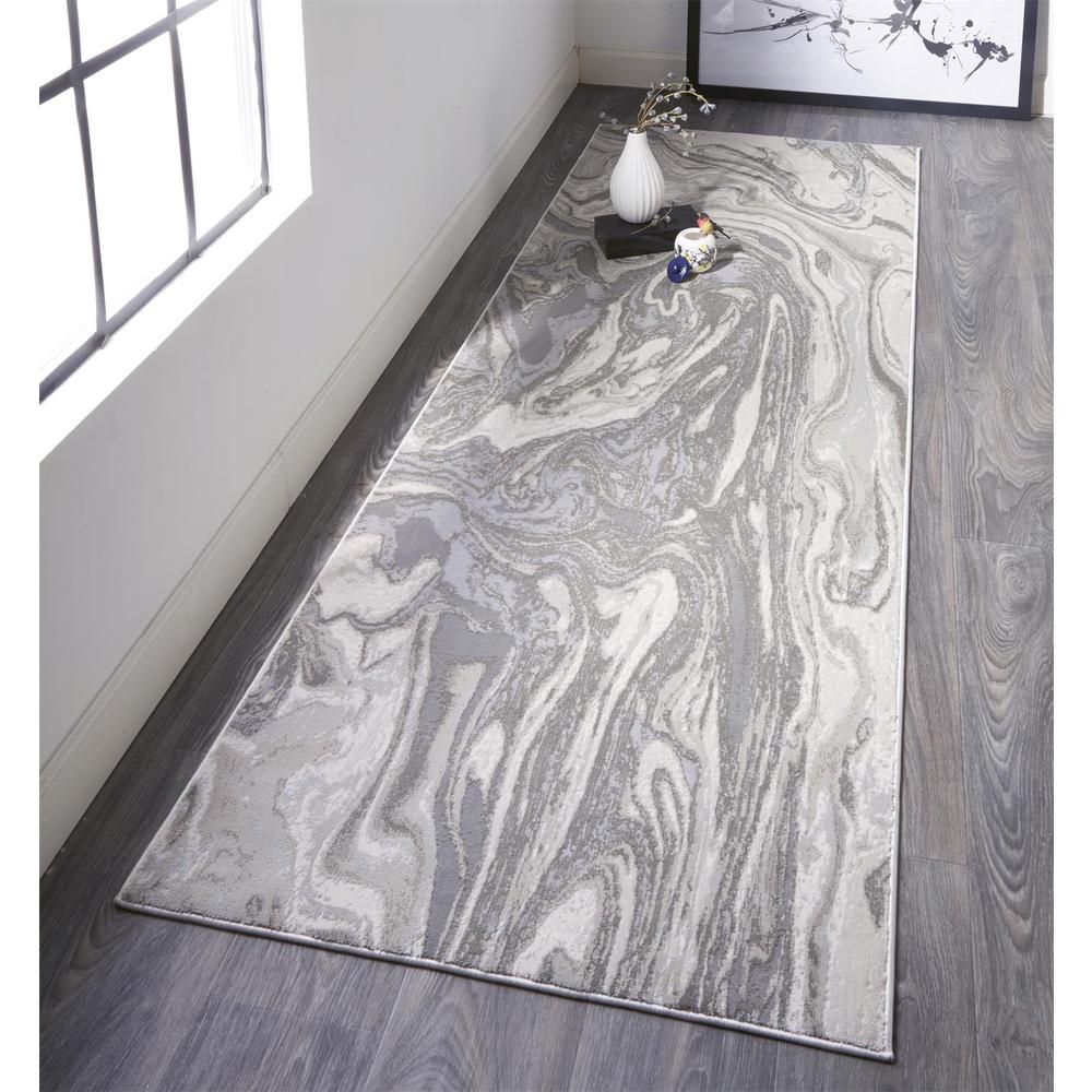 Prasad Abstract Watercolor Runner, Silver Gray/Ivory, 2ft - 10in x 7ft - 10in, 6703894FLGY000I71. Picture 1