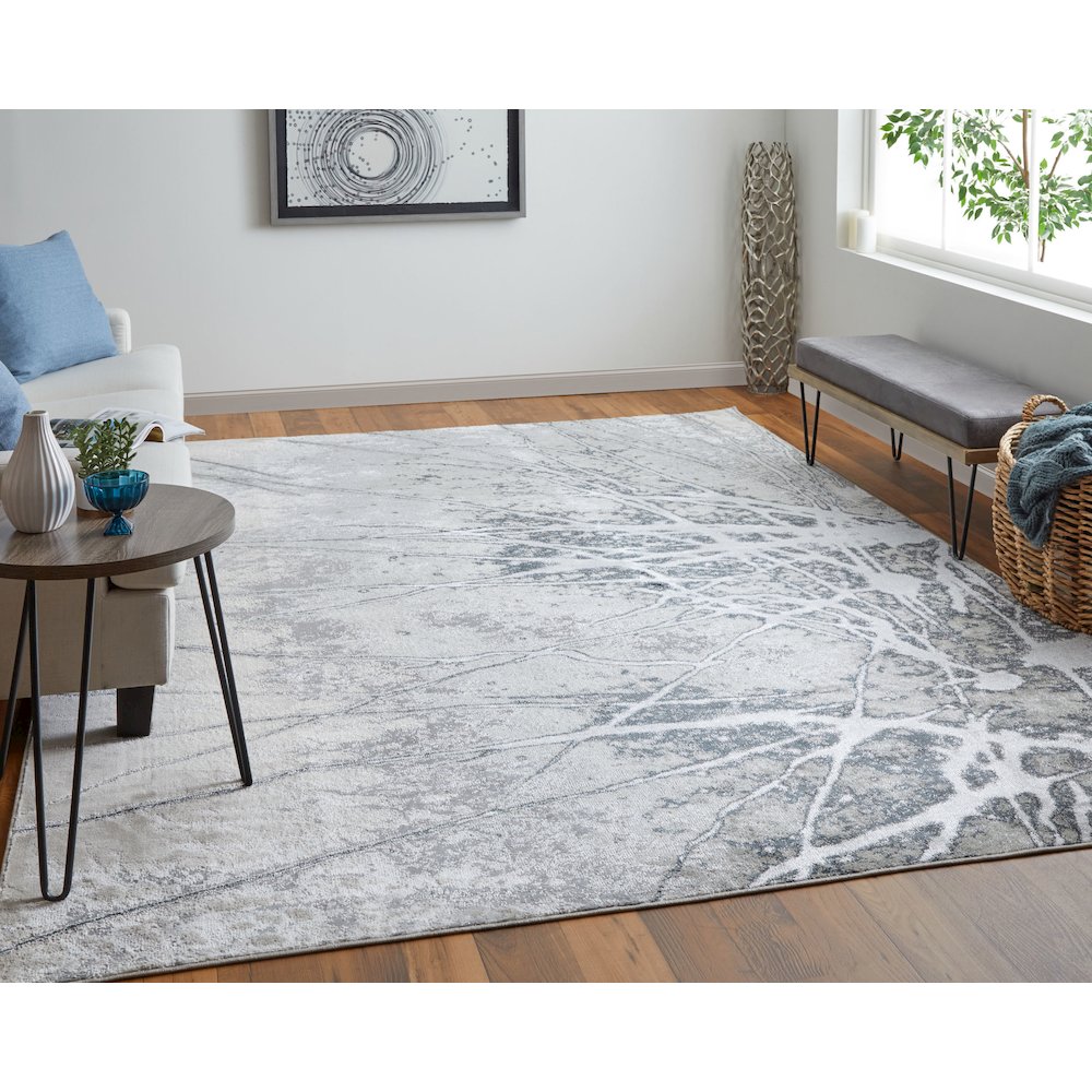 Astra Transitional Abstract, Gray/Silver/Ivory, 6'-7" x 9'-6" Area Rug. Picture 2