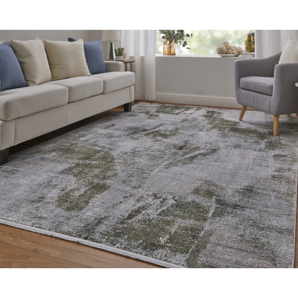 Cadiz Modern Ikat, Gray/Green/Silver, 2'-2" x 3'-2" Accent Rug. Picture 2