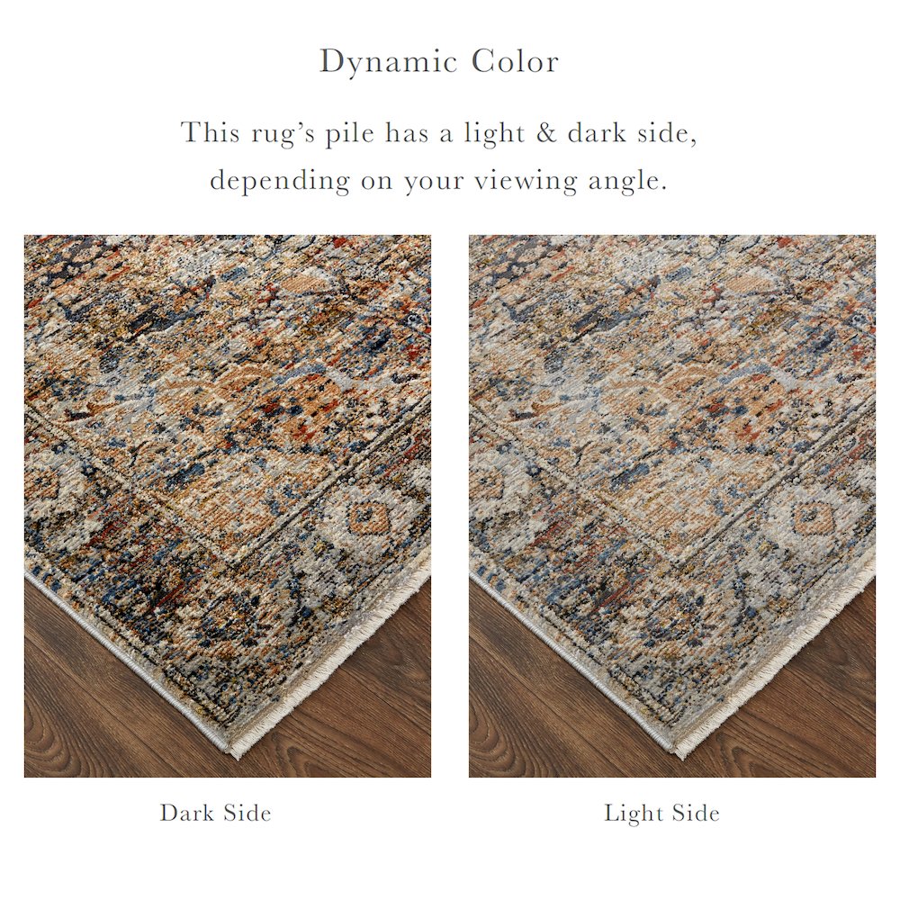 Kaia Transitional Medallion, Tan/Orange/Blue, 7'-10" x 9'-6" Area Rug. Picture 3