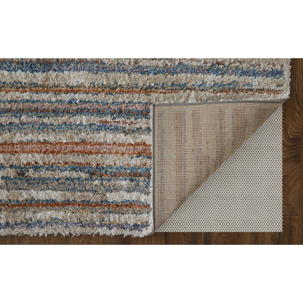 Mynka Transitional Stripes, Ivory/Blue/Orange, 10' x 14' Area Rug. Picture 4