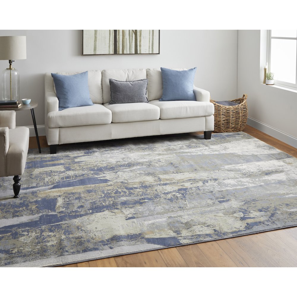 Clio Modern Abstract, Blue/Gray/Tan, 5' x 7'-6" Area Rug. Picture 2