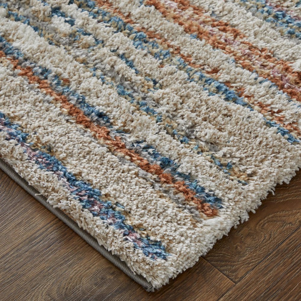 Mynka Transitional Stripes, Ivory/Blue/Orange, 10' x 14' Area Rug. Picture 3