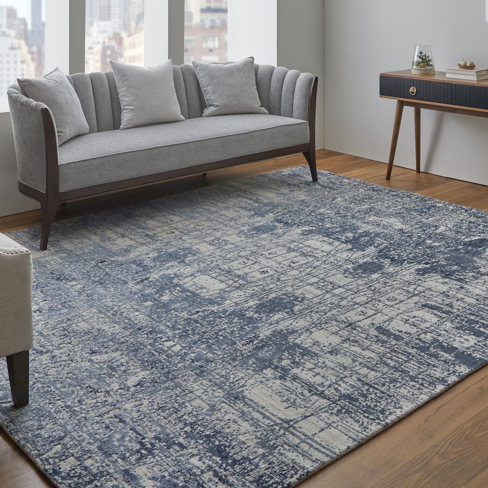 Eastfield Modern Abstract, Blue/Ivory, 5' x 8' Area Rug. Picture 2