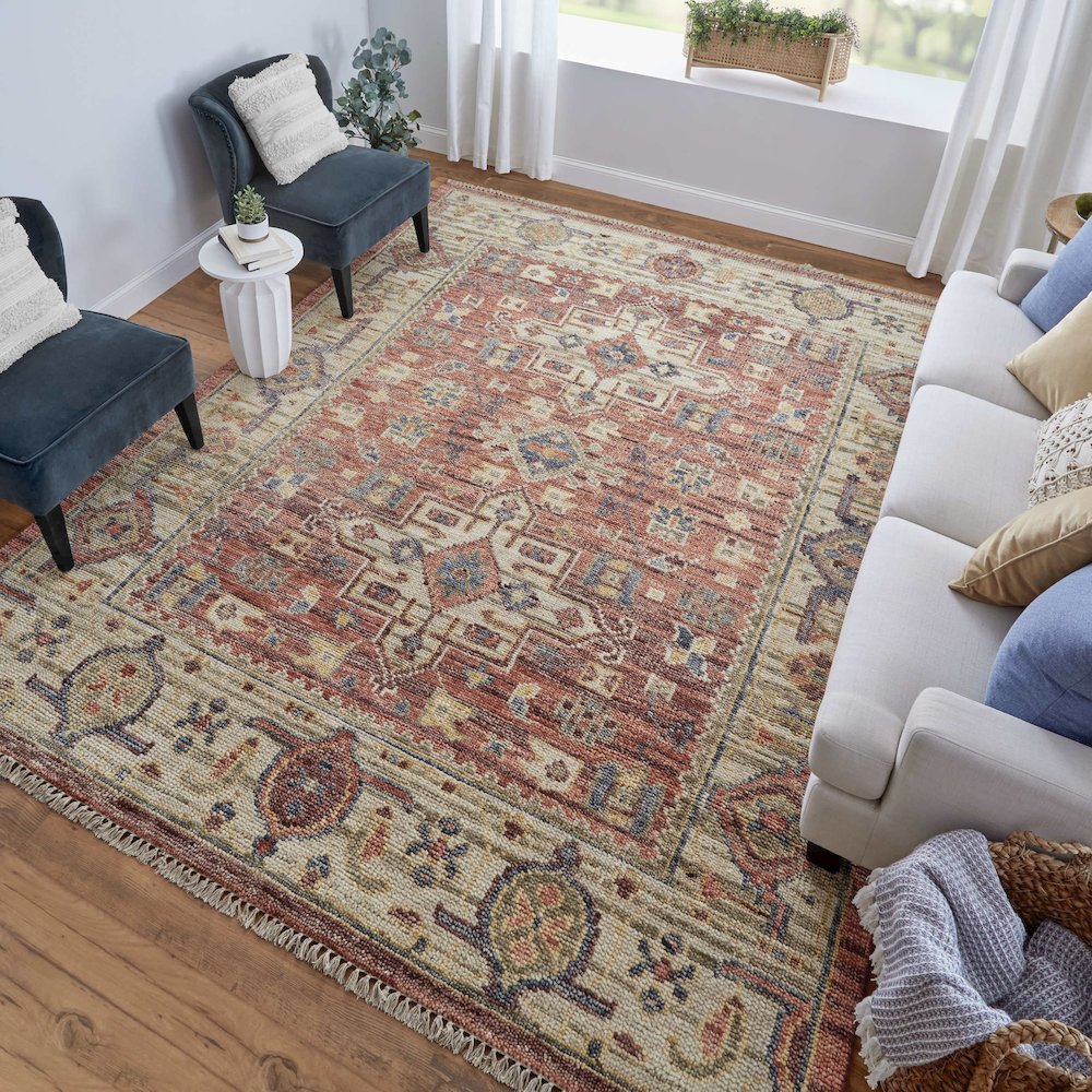 Fillmore Transitional Medallion, Red/Ivory/Gold, 10' x 14' Area Rug. Picture 2